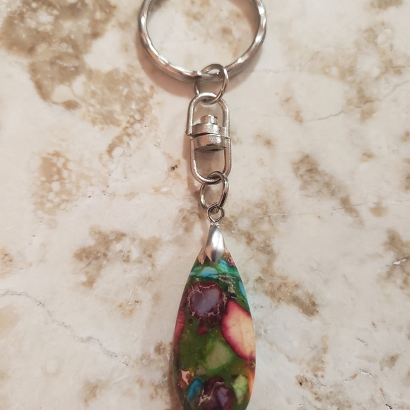 994- Sea Sediment Jasper Stone Drop Keychain Handmade NWT - Picture 2 of 3